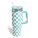 Checkered Pattern 40oz Tumbler with Handle- 4 Colors