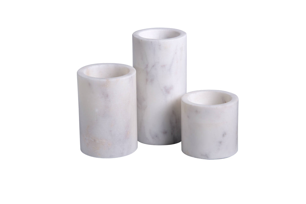Set of 3 Marble Cylinder Pillar Votive Holders