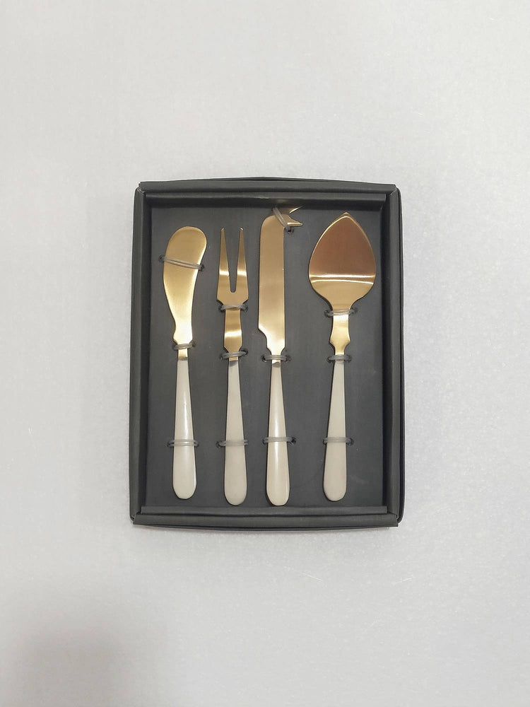 Set of 4 Gold Cheese Set w/ Resin Handles in Giftbox