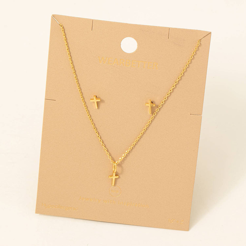 Dainty Cross Pendant Necklace & Earring Set